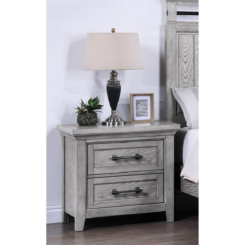 Table de chevet gris avec deux tiroirs de rangement - style transitionnel, style transitionnel
