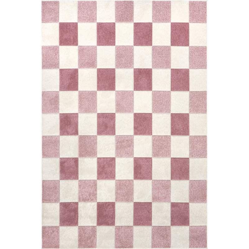 Tapis à carreaux Aubrey pour le salon, la chambre et la cuisine, rose / crème, Rectangle 4 pi x 6 pi