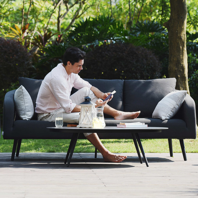 Sladkowski Outdoor Fabric 3 Seat Sofa Set, Charcoal, Black