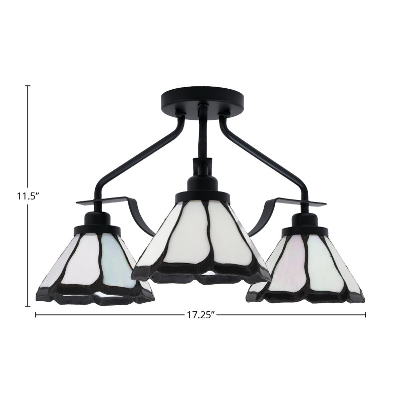 Odyssey 3 Light Semi-Flush Shown In Matte Black Finish With 7" Pearl & Black Flair Art Glass