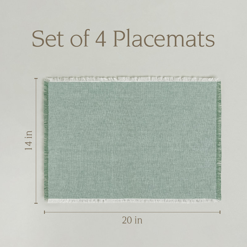 over&back Woven Frayed Chambray Placemats, Set of 4, Green