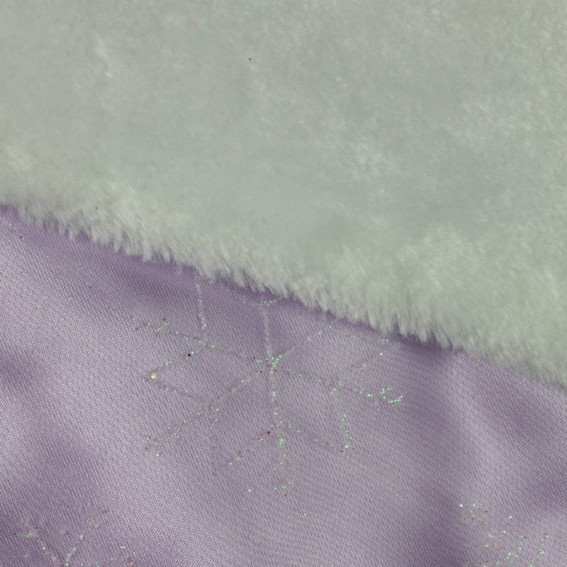 Purple and White Faux Fur Christmas Stocking with Glitter Snowflakes