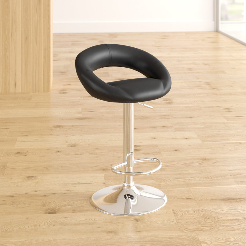 Larry Swivel Upholstered and Faux Leather Adjustable Height Bar Stool, Black