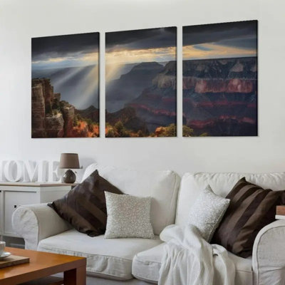 Fine Art 'Scattered Showers At Grand Canyon' Canvas Art, (3 Panels 12x16in), Unframed