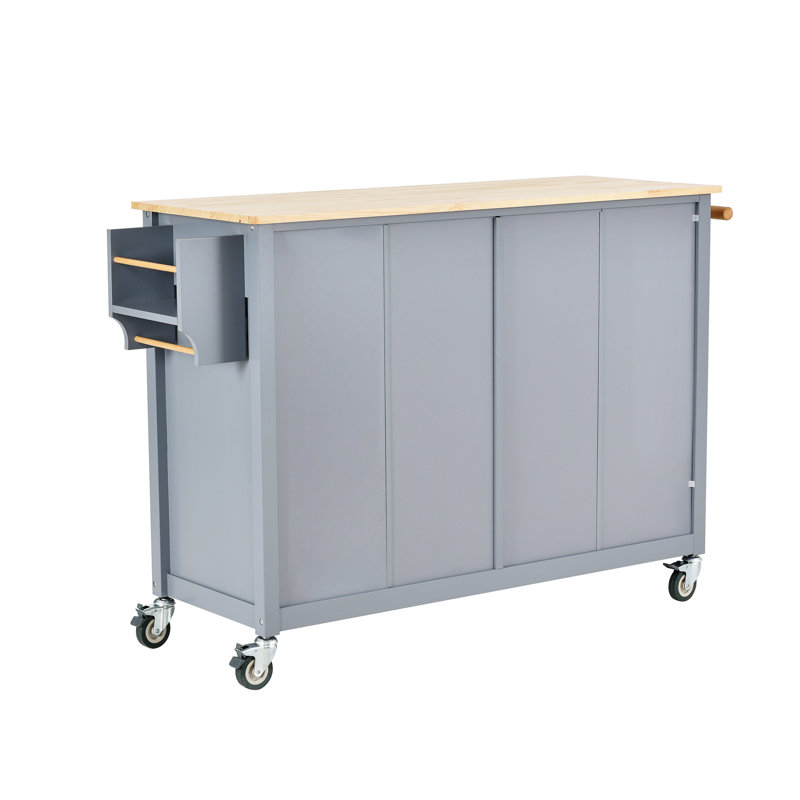 Chariot pour îlot de cuisine de 54,3 pouces de largeur avec armoire et tiroirs, 2 roulettes verrouillables, tablettes réglables