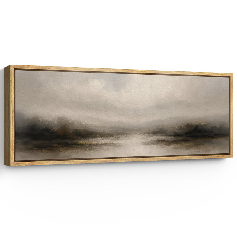 Large Framed Canvas Print Wall Art - Neutral Abstract Landscape Print for Minimalist Modern Wall Decor, 20" H x 60" W