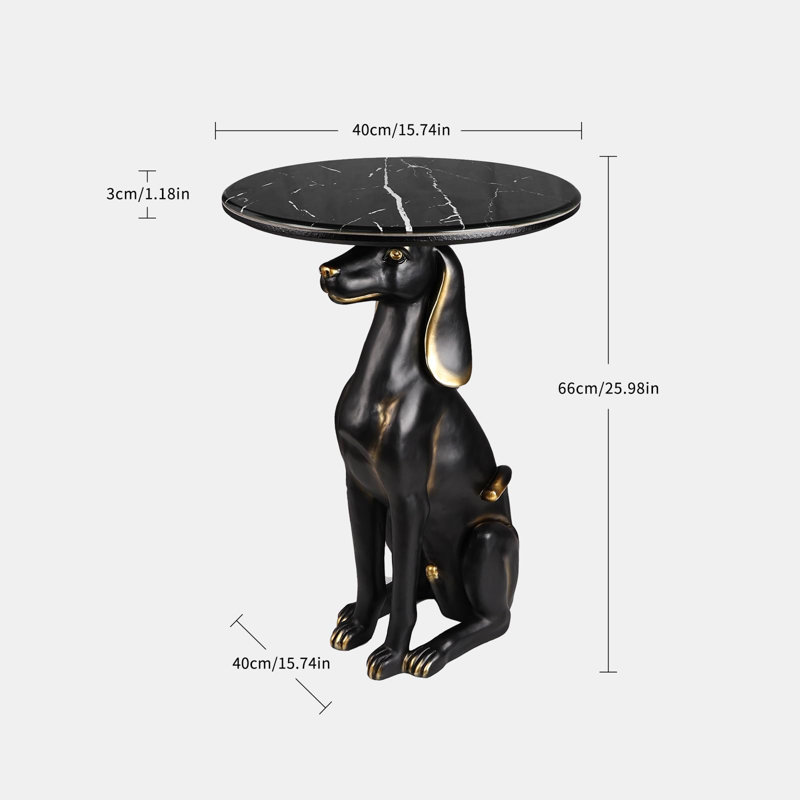 Unique End Tables Office - Pedestal Table with Round Faux Marble Top Black Artistict Labrador Retriever Statue Base NightStand Bedside Simple Table