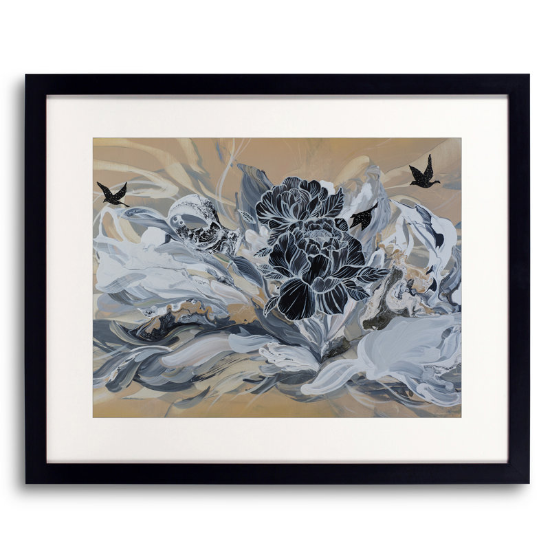 Solstice pivoine de Novi Lim, H 25,2 po x l 31,2 po, Papier avec cadre noir