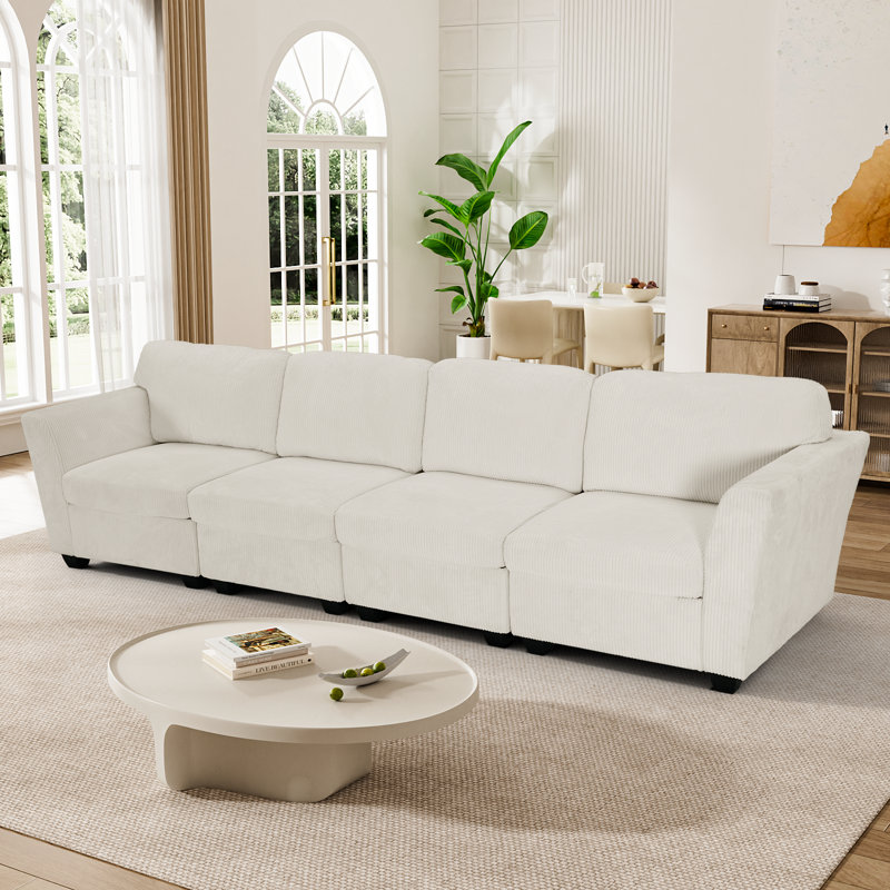 Reversible Modular Corner Sectional,Upholstered Corduroy Sectional,Couch for Bedroom,Small Space,Apartment, 4, Beige
