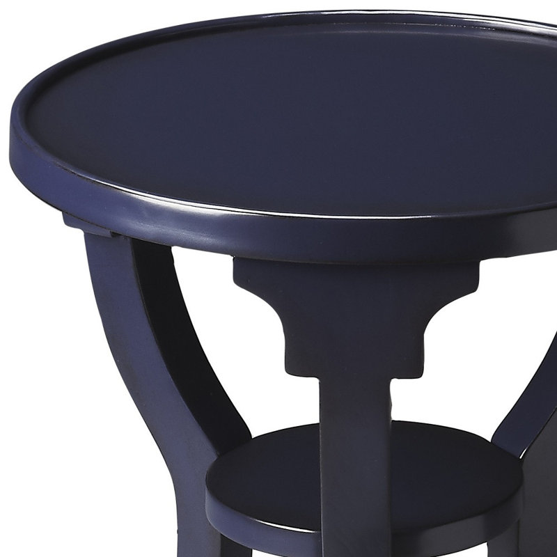 Table de bout ronde 24 "en bois manufacturé beige avec tablette, Bleu