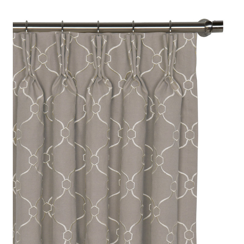 Theodore Emboidery Room Darkening Curtain Single Panel, 20" W x 84" L, Buff