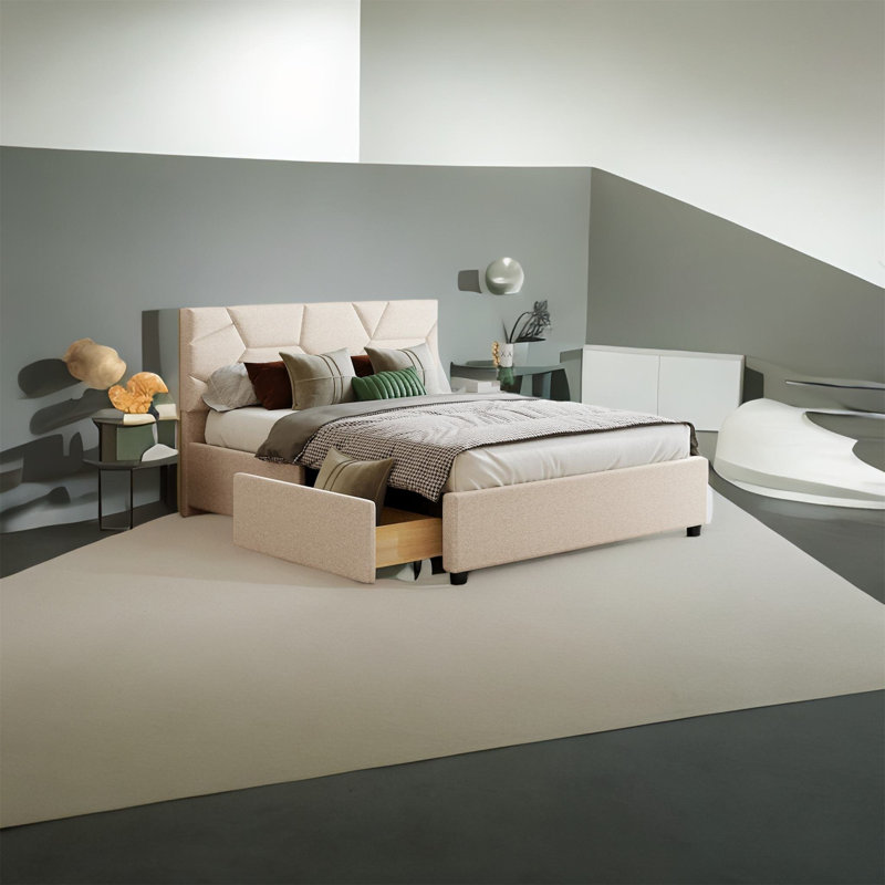 Crestline Upholstered Storage Bed, Full, Beige