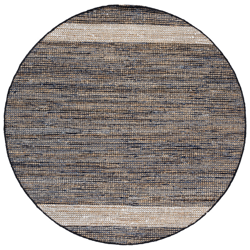 153 Hand Woven Denim/Jute/Cotton Rug in Navy/Beige, Round 6'