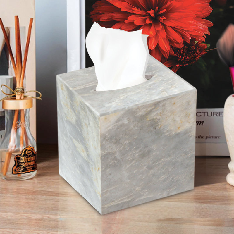 Couvercle de boîte à mouchoirs en marbre gris Badal, porte-boutique carré en pierre véritable, distributeur de marbre gris clair poli