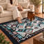 Tapis Bigghome, motifs turcs traditionnels réversibles 3 x 5 lavables à la machine - bleu et noir-117320624