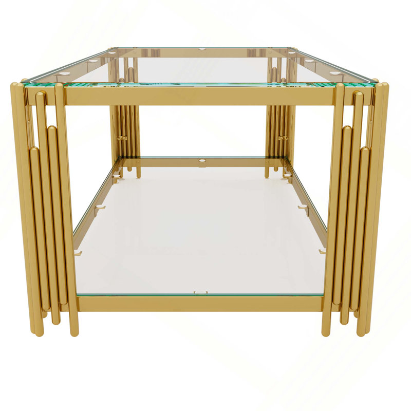 Ensemble de 3 tables basses modernes avec plateau en verre trempé et tablette inférieure pour le rangement et la présentation du salon