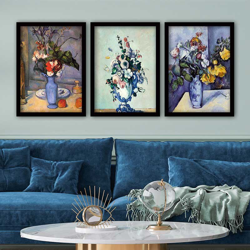 Ensemble de 3 peintures élégantes encadrées décoratives, 13,8 x 17,7 pouces chacune | 100% bois avec cadre 100% polystyrène (épaisseur: 0,8 pouce) | Impression numérique UV, parfaite pour le salon et la décoration intérieure