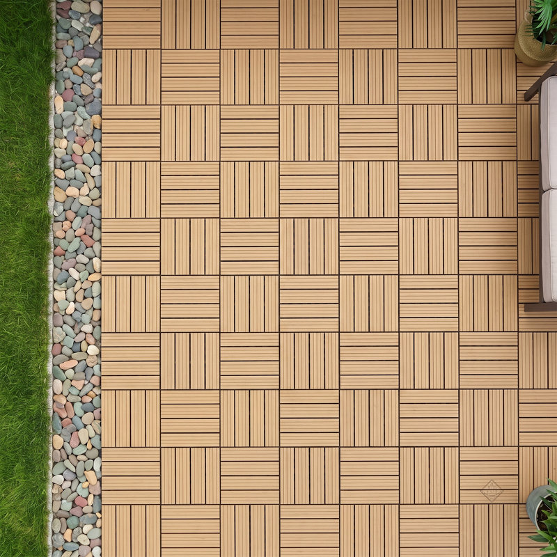 Paquet de 25 tuiles de terrasse 11,8 po x 11,8 po WPC imbriquées, plancher extérieur imperméable aspect bois avec base de drainage, tuiles de patio à emboîter pour le balcon, le patio, la cour arrière et la piscine