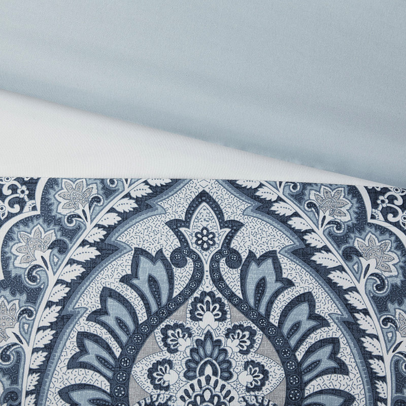 Édredon pour grand lit - 8 pièces avec rembourrage de chambre bleu imprimé partiel
