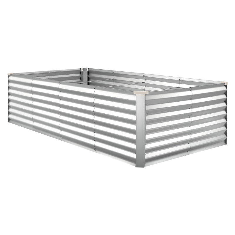 Galvanized Raised Garden Bed, 8 x 4 x 2 ft, Rectangular Metal Planter Box Kit Outdoor, Bottomless Elevated Planting Box with Gloves, Rustproof Alu-Zinc, for Growing Flowers Vegetables, Silver