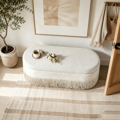 Repose-pieds ovale rembourré avec rangement, repose-pieds multifonctionnel et rangement caché