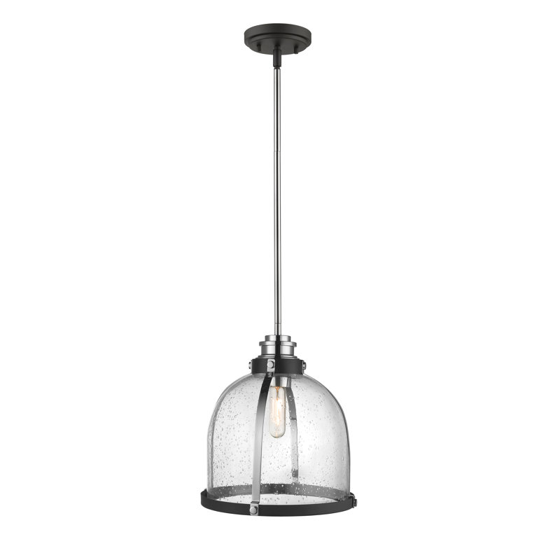 Lyndsey 1 - Light Single Pendant, 13.375" H x 12.125" W x 12.125" D, Matte Black/Chrome