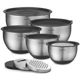Belwares Set Of 5 Stainless Steel Mixing Bowls With Airtight Lids And Graters