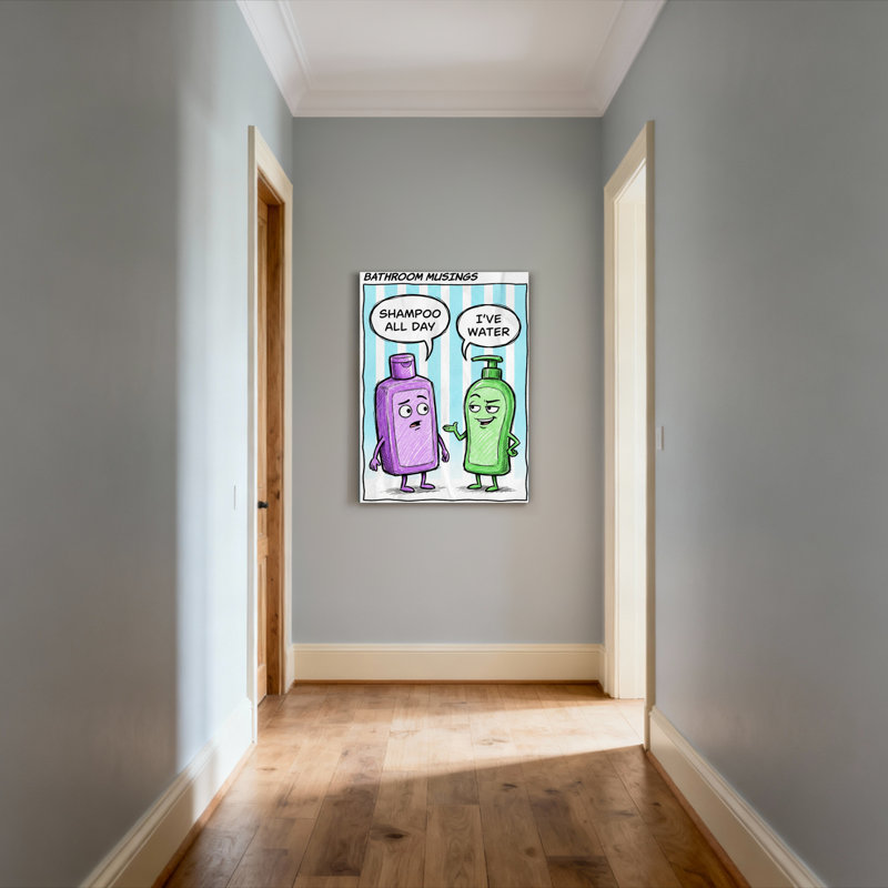 Impression sur toile tendue pour salle de bain, shampooing et bouteille d'eau, H 30 po x l 20 po