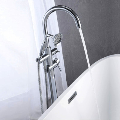 Freestanding Tub Filler With Handheld Shower, Floor Mount, 2.5 Gpm Hand Shower Flow For Water Saving And Efficiency Bathtub Faucet , Built To Last, Mounted Stylish Bathroom