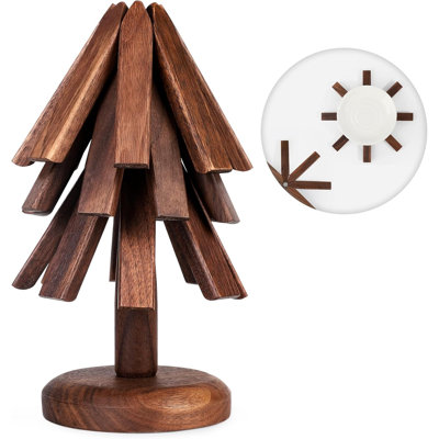 3 Pack Tree Shaped Black Walnut Trivets Handmade Wooden Heat Resistant Pot Mats with Gift Box
