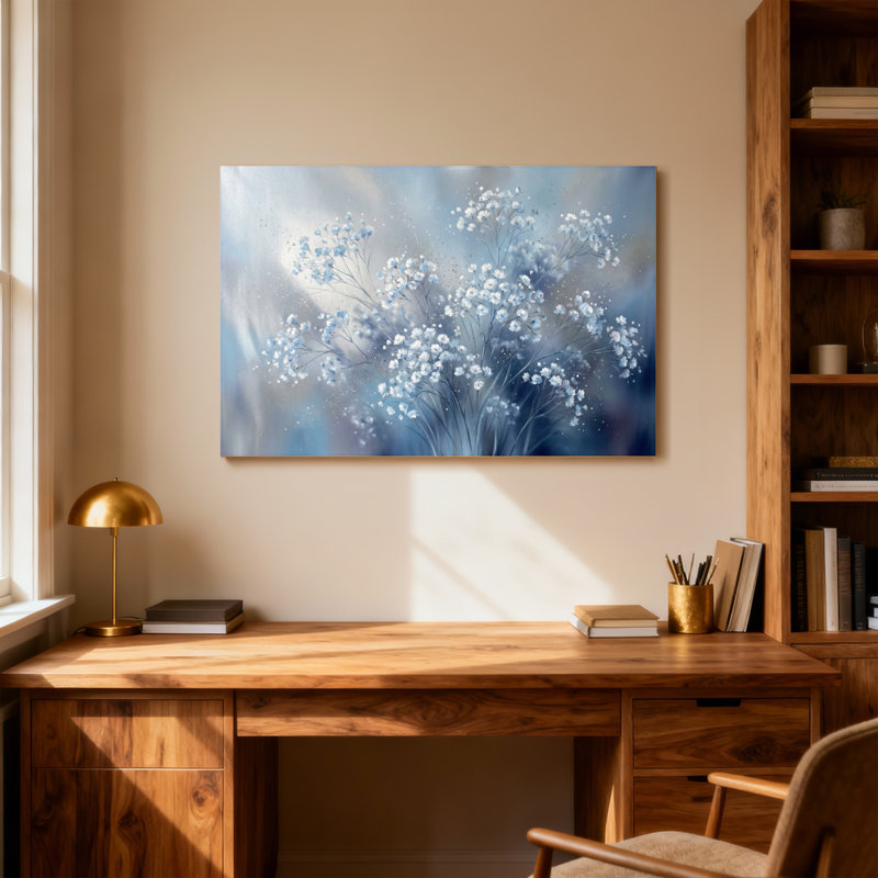 Plantes et fleurs, bouquet floral bleu, impression sur fond doux, H 20 po x l 30 po