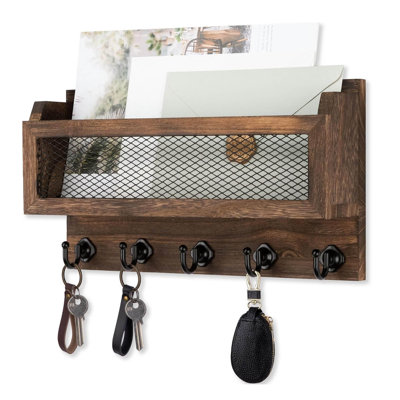 Wood Wall Organizer with Key Hooks