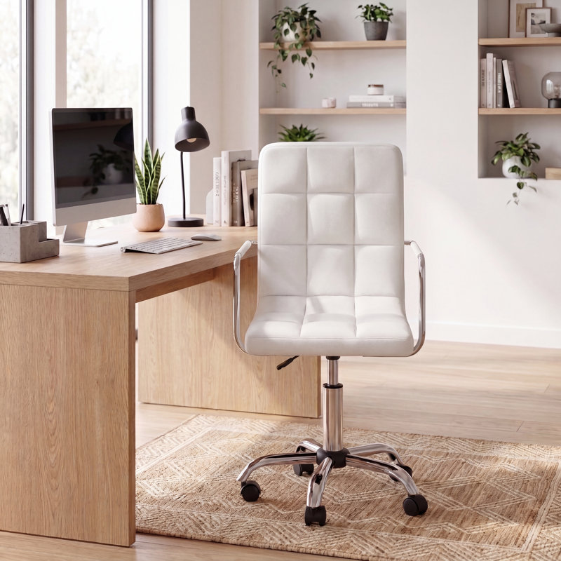 Office Desk Chair With Arms, Adjustable, Swivel, Comfortable Desk Chair, UKFR Certified, White