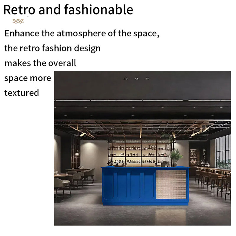 Vintage Front Desk Bar Counter with Liquor Storage and Reception Function, Blue