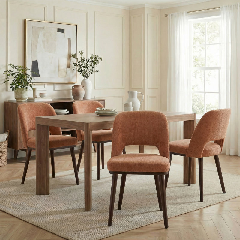 Chaise de salle à manger rembourrée Mason avec pieds en bois massif (ensemble de 4), 4, Orange