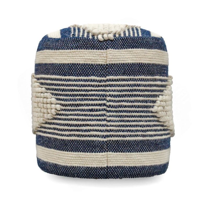 Diamond Handcrafted Fabric Cylindrical Pouf, Dark Blue
