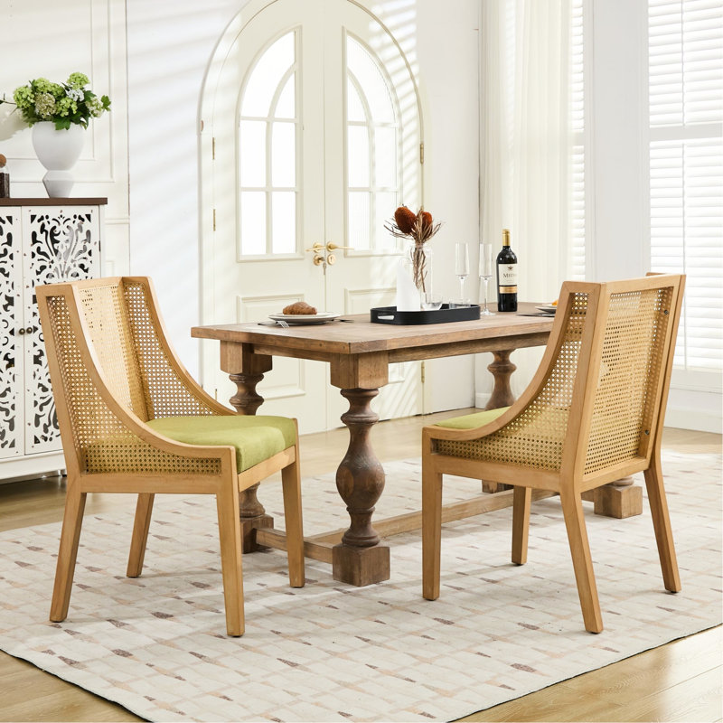 Chaise de salle à manger simple Olive avec structure en bois d'hévéa massif, lin décoratif et doux pour la cuisine