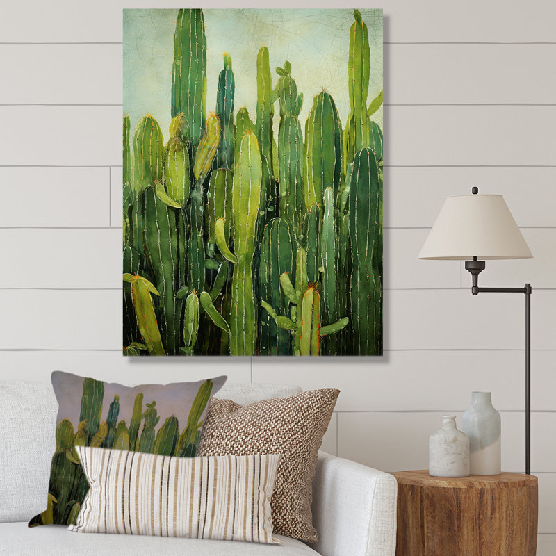 Collage de contour vert cactus - impressions sur toile de cactus, 20" H x 12" W, Toile tendue