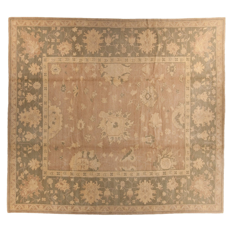 Afshan Wool Oriental Area Rug in Greens/Taupes, Rectangle 8' x 10'