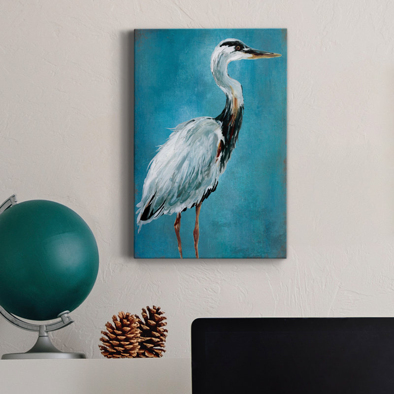 Grand héron bleu I - peinture sur toile tendue, H 12 po x l 8 po x P 1 po
