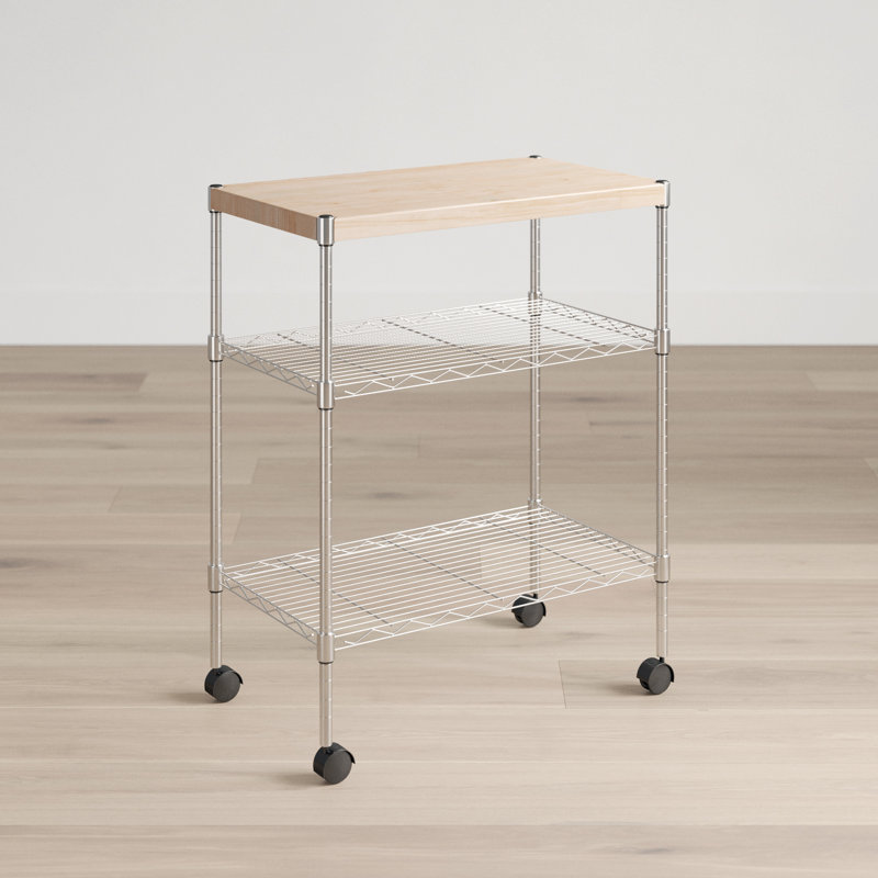 Chariot de cuisine réglable avec plateau en bois manufacturé