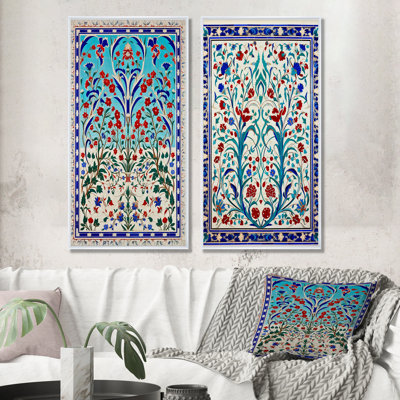 Blue Tiled Marocain Door II - Abstract Tile Wall Art Living Room Set Of 2