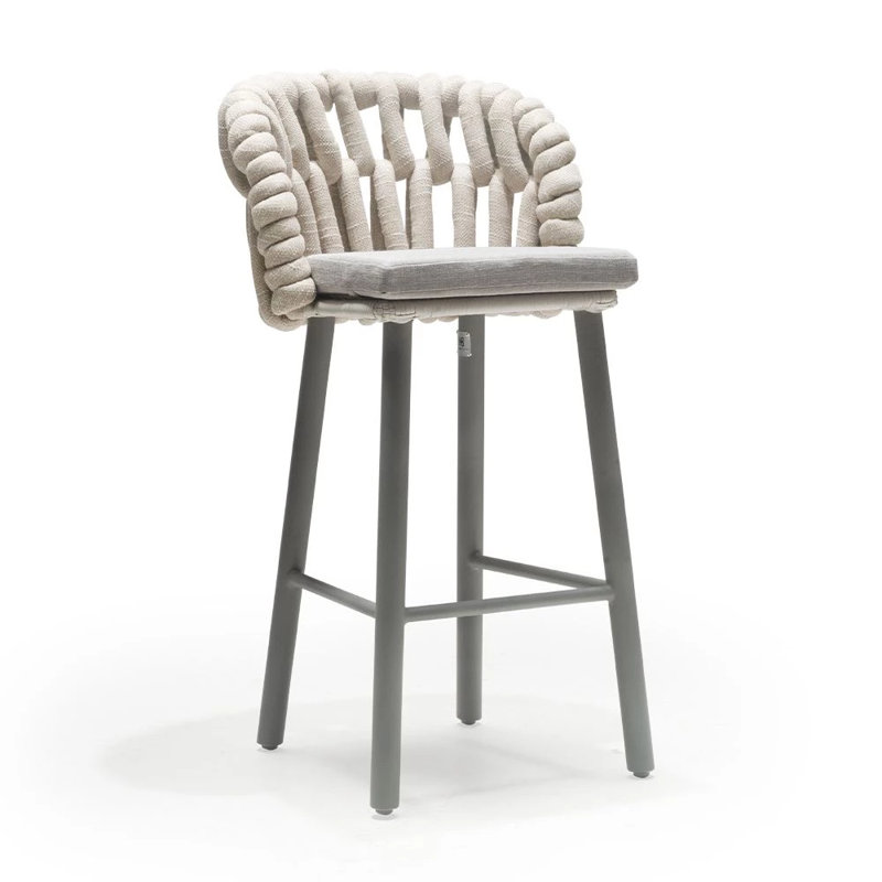 Knit Outdoor Bar Stool, Carrion Almond, Pale Gray