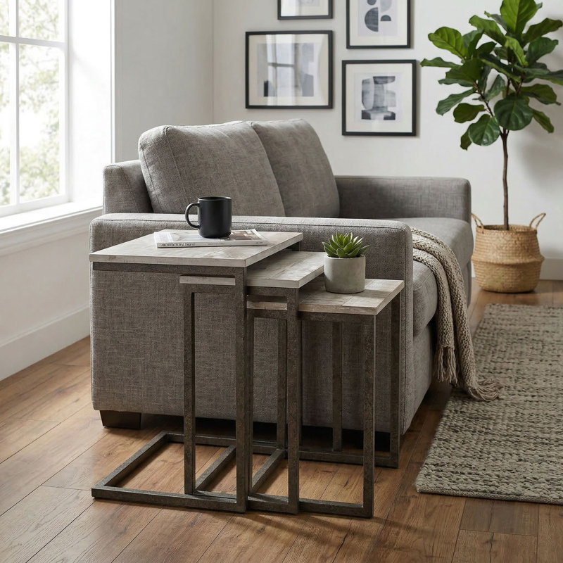 Kendrik C Table Nesting Tables, Natural Driftwood, Aged Iron