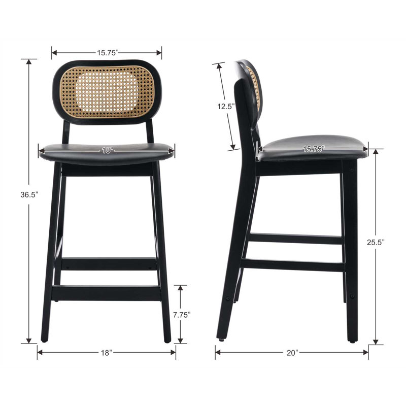 Tabouret de comptoir en bois massif de 25,5 po Azarah, Noir, Similicuir - noir
