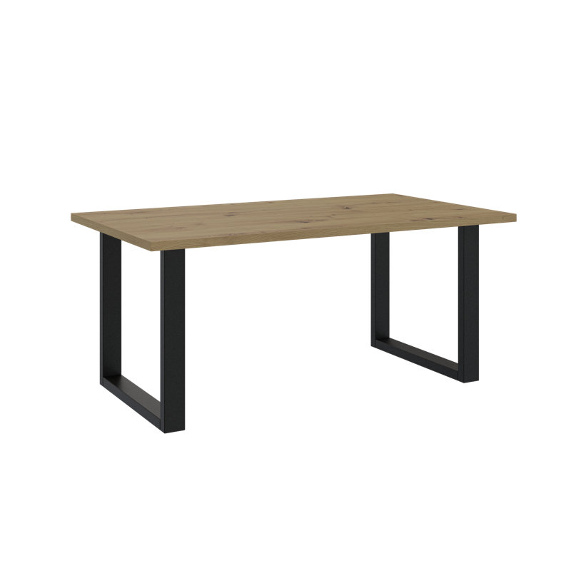 Dining Table Asai with Black Metal Legs, Brown