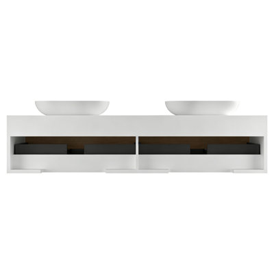  Meuble-lavabo mural double 72 po avec comptoir à surface solide blanc
