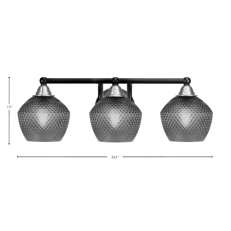 Barre d'éclairage de salle de bain 3 lumières Mukkesh noir mat et nickel brossé 6 po, H 7,5 po x l 22,75 po x P 8,5 po
