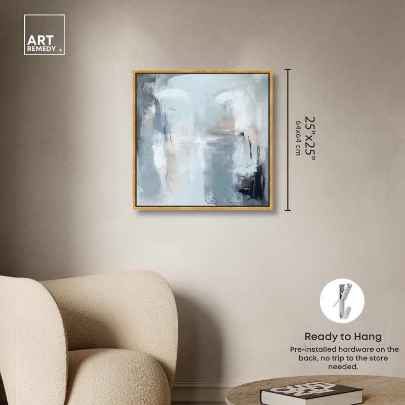 «Moonlit Veil I Canvas Minimal Abstracts» par Art Remedy, H 25 po x l 25 po x P 1,8 po, Cadre flottant doré