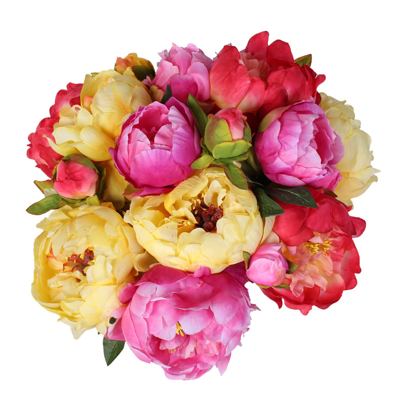 Silk Peony Faux Floral Arrangement in Vase